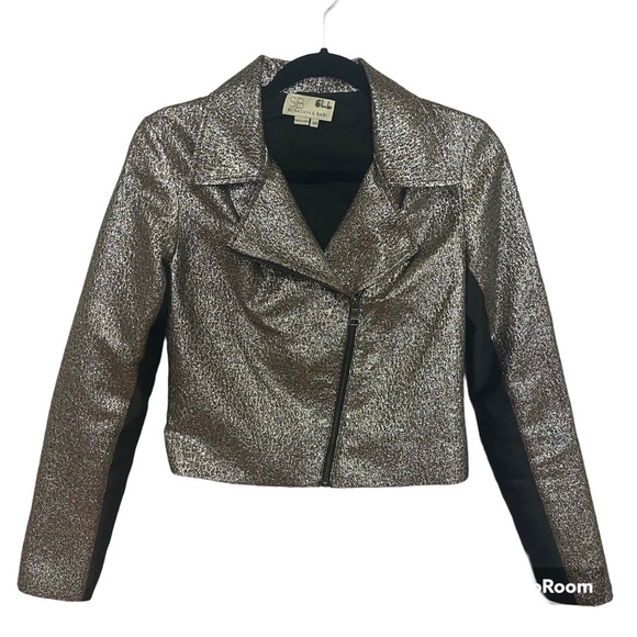 SB by Sachin & Babi metallic moto jacket size XS silver & gold shimmery full zip - Picture 2 of 12